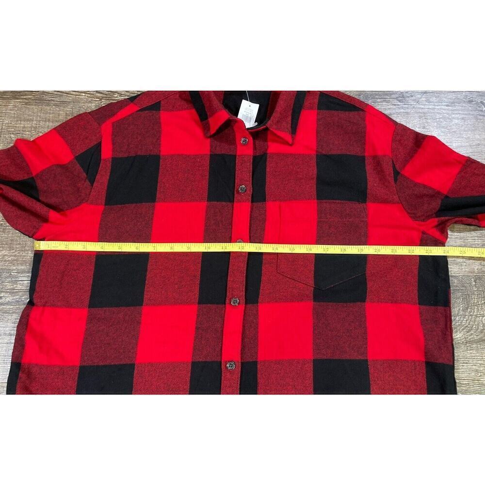 New Old Navy Button Up Flannel Woman’s Boyfriend Fit Red Buffalo Check Size L - Picture 5 of 9